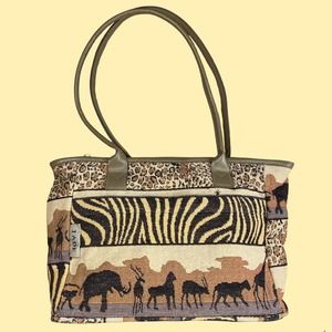 Vintage JADE Tapestry Faux Leather Embroidered Style Satchel Handle Handbag